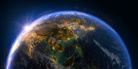 Planet Earth and aviation routes. 3D rendering