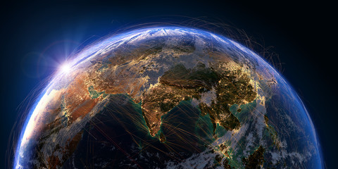 Planet Earth and aviation routes. 3D rendering - 240414082