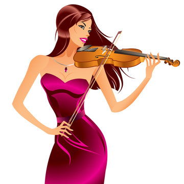 Beautiful woman playing violin - vector illustration