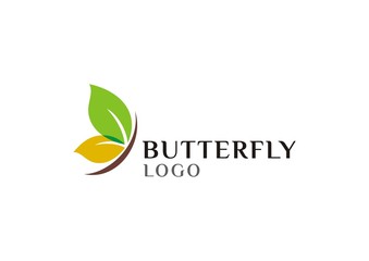 Butterfly logo concept with leaves and smile icon