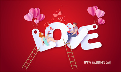 Valentines day card with couple in love heart