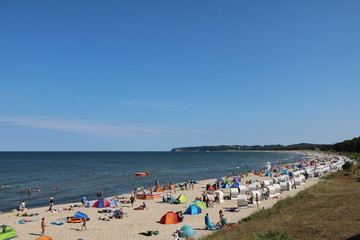 Fototapeta na wymiar Summer in Göhren at beach at Island Rügen, Baltic Sea Germany