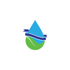 Water drop with leaf logo for natural purified water industry, environmental care