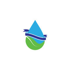 Fototapeta premium Water drop with leaf logo for natural purified water industry, environmental care