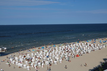 Holidays at beach nearby Sellin sea bridge at Island of Rügen, Baltic Sea Germany 