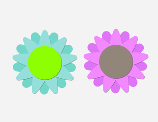 Blue and purple sunflowers made of colorful papers vector on white background illustration