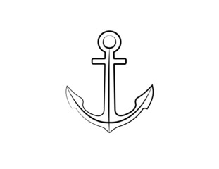 A black anchor of ship vector to secure vessel in the sea on white background illustration