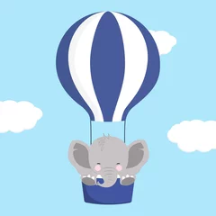 Fotobehang Dieren in luchtballon olifant op luchtballon