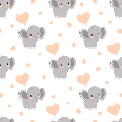 pattern with elephants and hearts