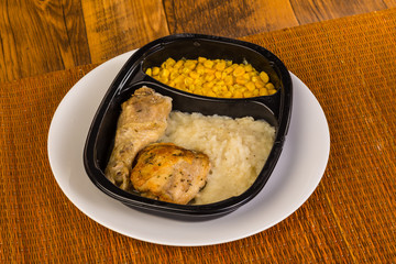 Microwave Fried Chicken Dinner in Rustic Setting