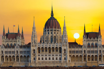 Fototapeta premium Hungary, Budapest Parliament view from Danube river 