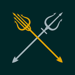 gold and silver trident, vector illustration.