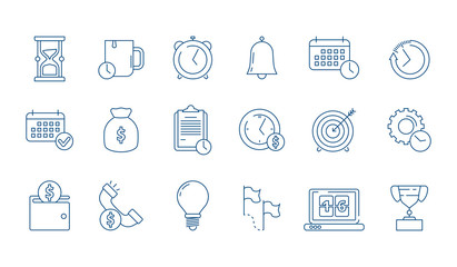 Management icon. Time save planning completed work productivity reminder checklist services vector linear business symbols. Illustration of time management, calendar and clock