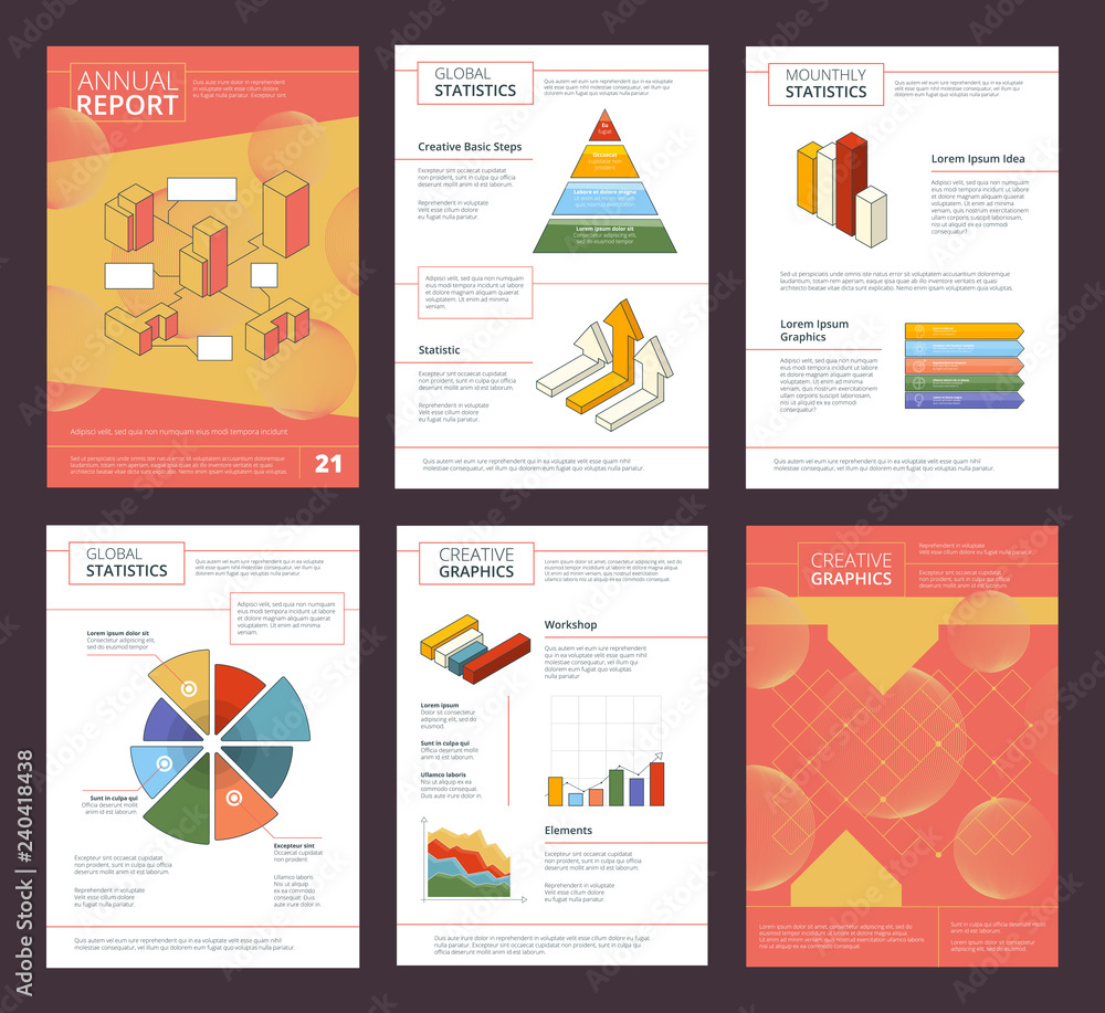 Poster annual report design. business buklet pages layout with abstract shapes vector advertisement project