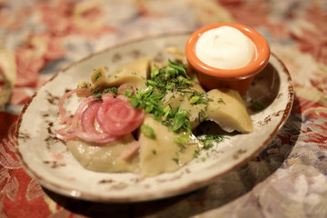 Salted mushrooms with sour cream