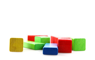 Wooden Building Blocks Isolated On White Background