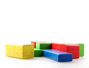 Wooden Building Blocks Isolated On White Background
