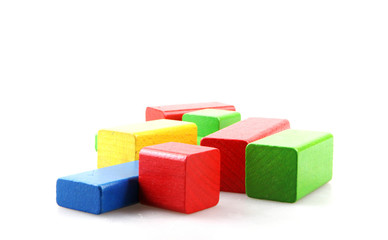 Wooden Building Blocks Isolated On White Background