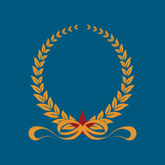 laurel wreath with ribbonsi, heraldic design, gold icon laurel