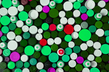 Collection of various colorful plastic screw caps