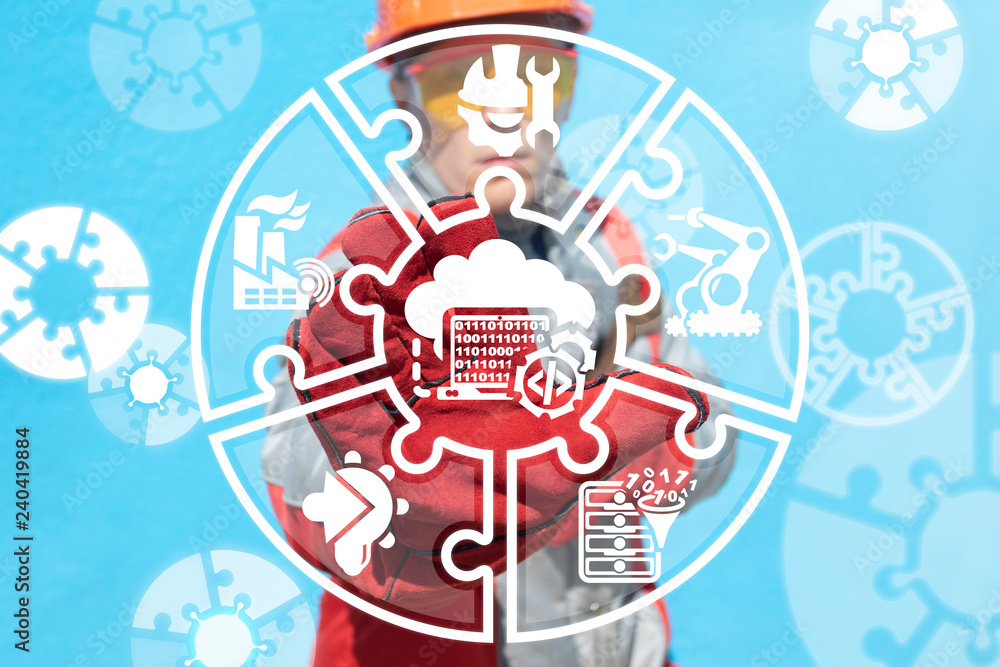 Poster api industry concept. application programming interface manufacturing production technology.