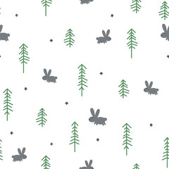 Winter rabbit seamless pattern