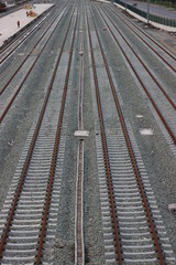Fototapeta premium train rails perspective. railway transportation