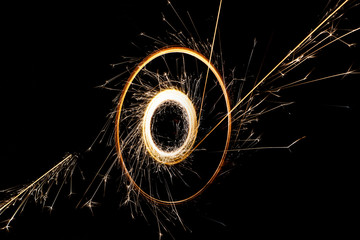 beautiful sparkler in a circle on a black background