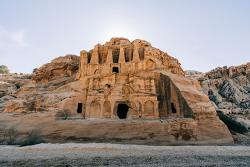 Temples and tombs in Petra archeologic site in Jordan