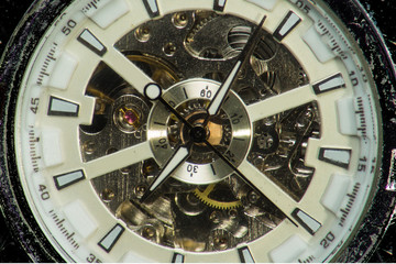 a watch of silver color. dial close up. macro photograph time is money.