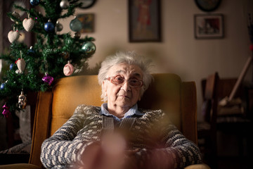 Grandmother alone on  Christmas.