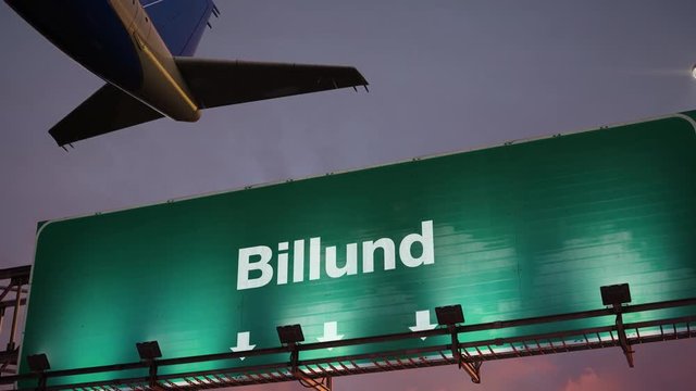 Airplane Take off Billund during a wonderful sunrise