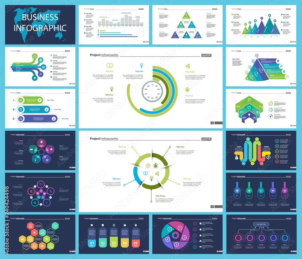 Poster set of teamwork and statistics concept infographic charts. business diagrams for presentation slide 