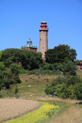 Fototapeta na wymiar New lighthouse and Schinkelturm at Cape Arkona on Island Rügen, Germany. Baltic Sea