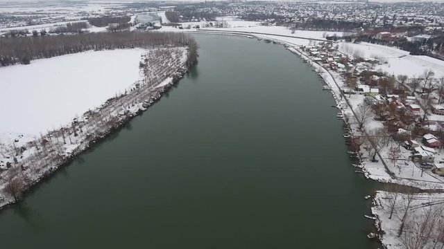 River and boats in winter