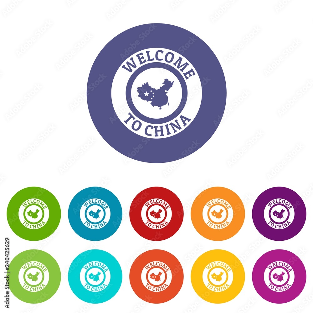 Poster china map icons color set vector for any web design on white background