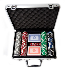 metal case with poker set - dices, cards, chips