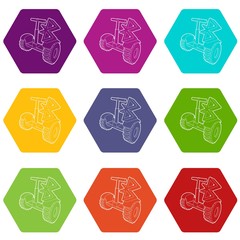 Segway connection icons 9 set coloful isolated on white for web