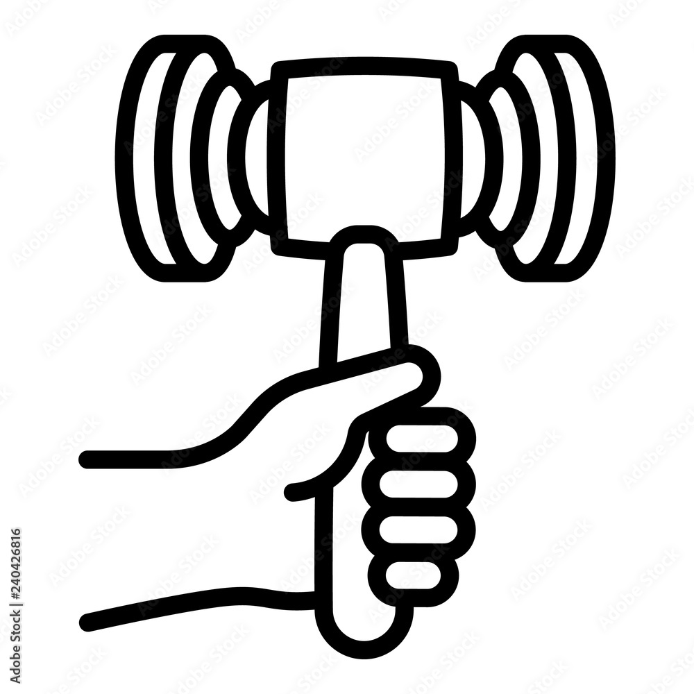 Poster gavel in hand icon. outline gavel in hand vector icon for web design isolated on white background