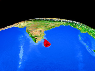 Fototapeta premium Sri Lanka on model of planet Earth with country borders and very detailed planet surface.