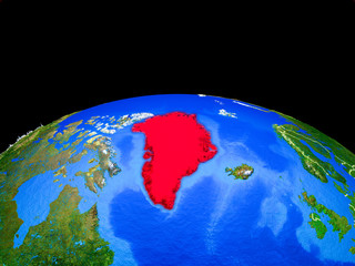 Fototapeta premium Greenland on model of planet Earth with country borders and very detailed planet surface.