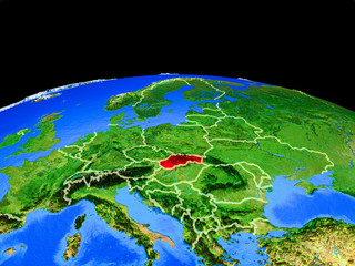 Slovakia on model of planet Earth with country borders and very detailed planet surface.