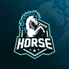 horse mascot logo vector design with modern illustration concept style for badge, emblem and tshirt printing. horse  illustration with jumping style.
