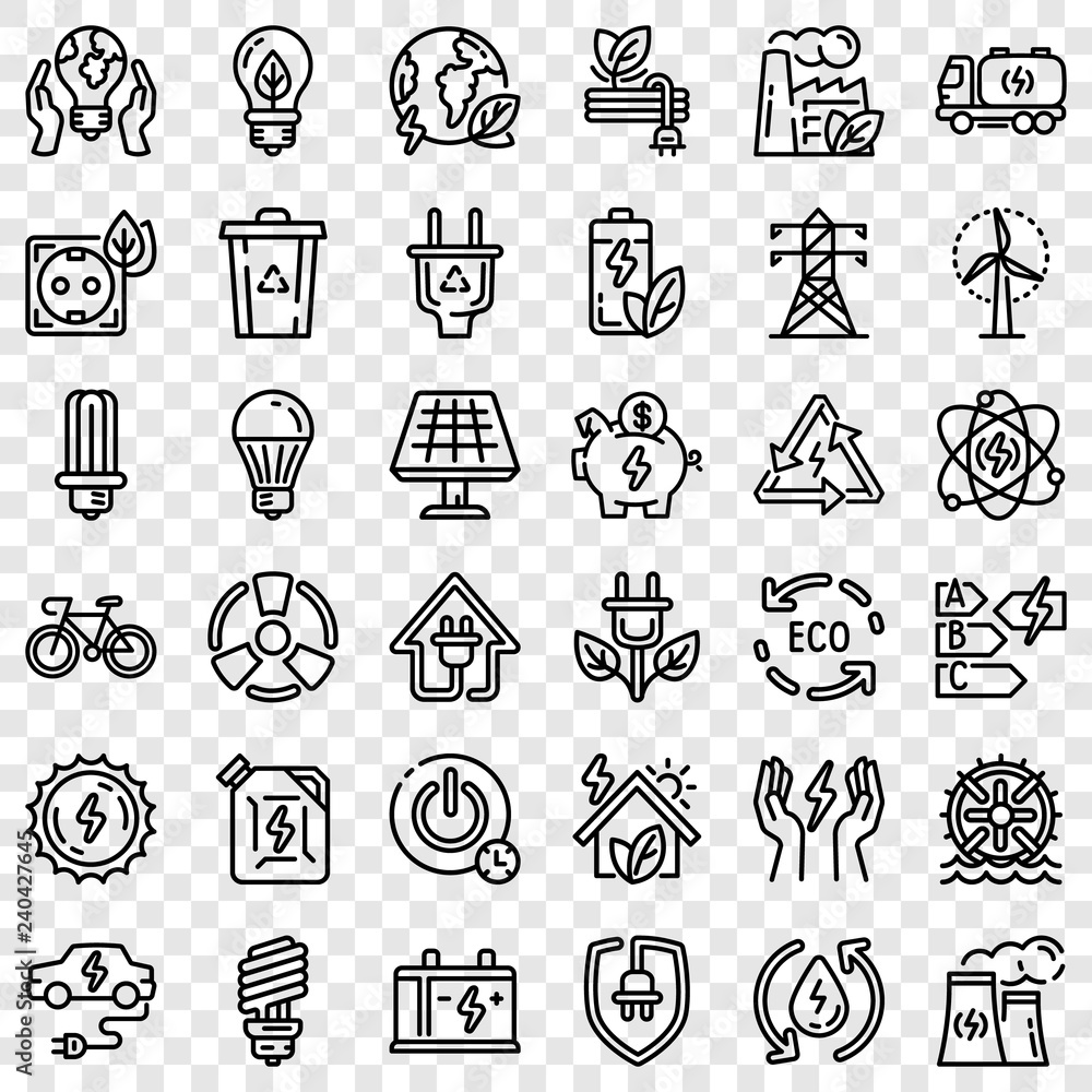 Poster energy saving icon set. outline set of energy saving vector icons for web design