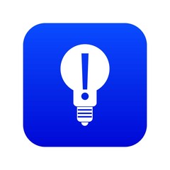Light bulb with exclamation mark inside icon digital blue for any design isolated on white vector illustration