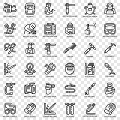 Welder equipment icon set. Outline set of welder equipment vector icons for web design