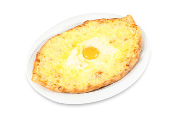 Turkish traditional Karadeniz pide with cheese. Kasarli pide. Isolated on white background