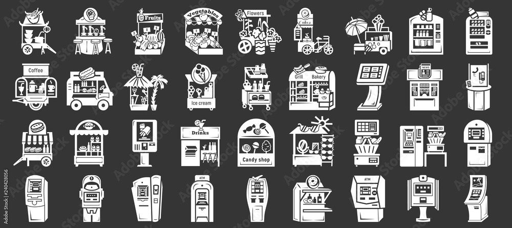 Poster kiosk icon set. simple set of kiosk vector icons for web design on gray background