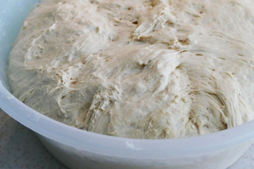 leavened dough, homemade leavened dough in the bowl,