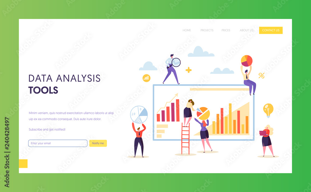 Poster big digital marketing data analysis chart landing page. seo strategy result analyzing chart presenta